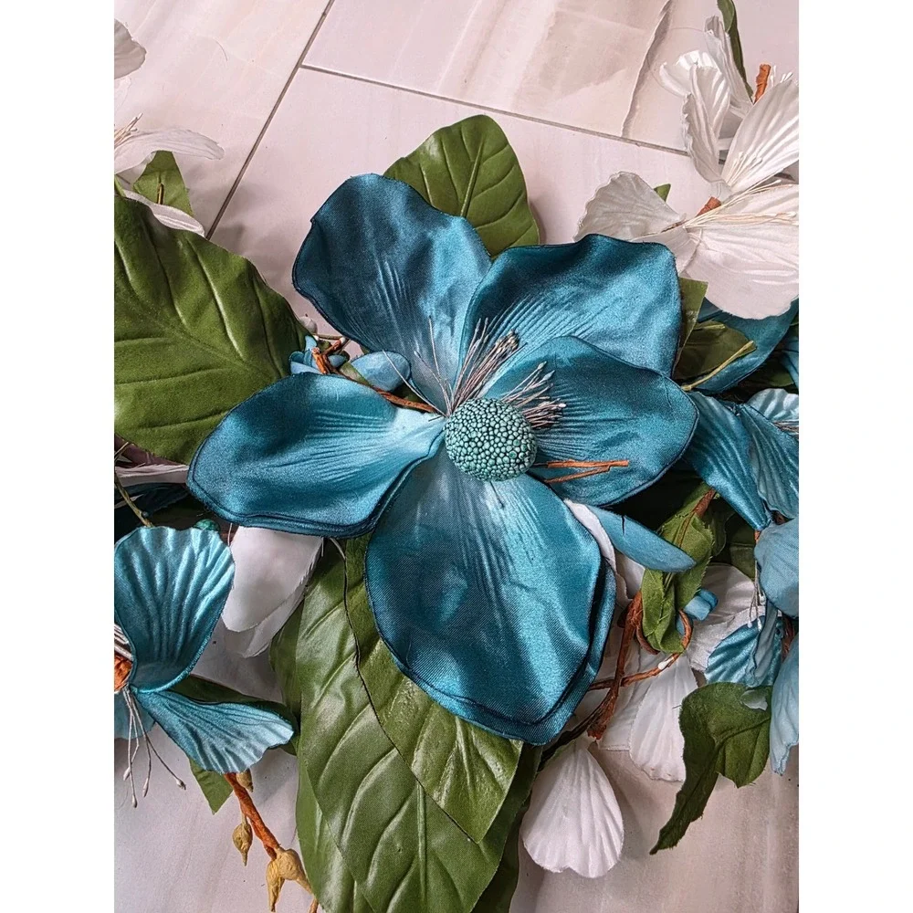 Large‎ Teal & White Floral Wall Decor Metal Flower Wall Art 37